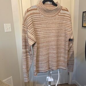 LOFT Beige Striped Turtleneck Sweater